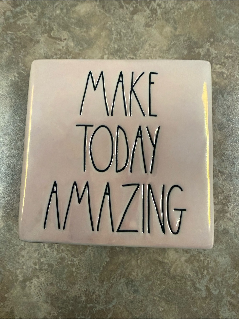 Rae Dunn Pink Ceramic Tile Sign with Motivational Quote approximate 4x4